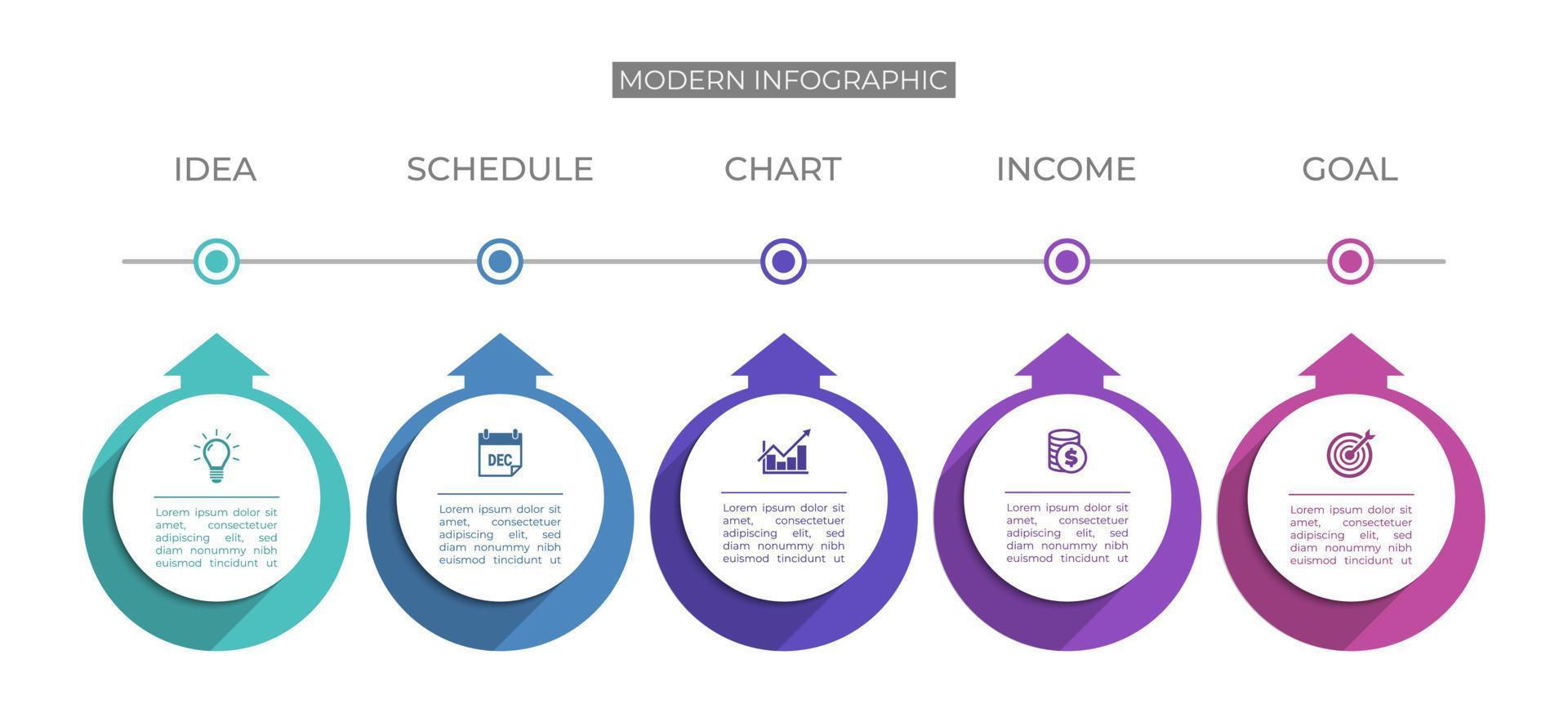 modelo de infográficos modernos. infográfico de negócios de apresentação com 5 seções. design vetorial para folheto, diagrama, cronograma, fluxo de trabalho, web design, relatório anual. vetor