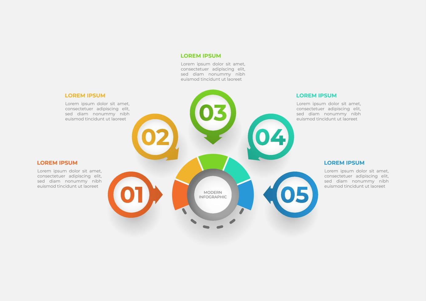 modelo de infográficos modernos. infográfico de negócios de apresentação com 5 opções. design vetorial para folheto, diagrama, cronograma, fluxo de trabalho, web design, relatório anual. vetor