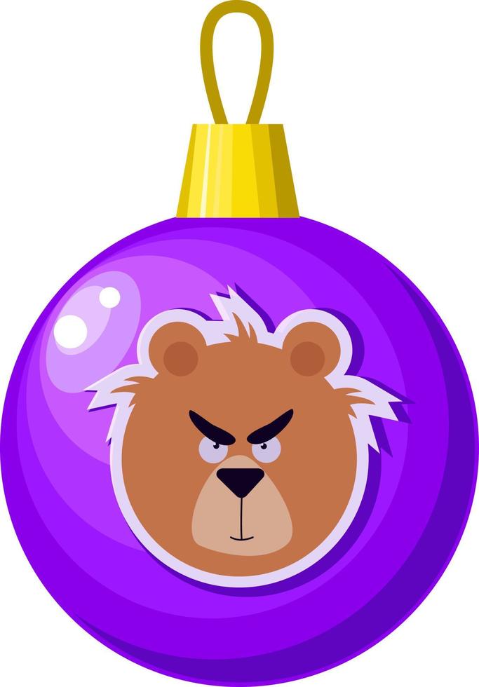 bola roxa de natal com um padrão de urso. vetor