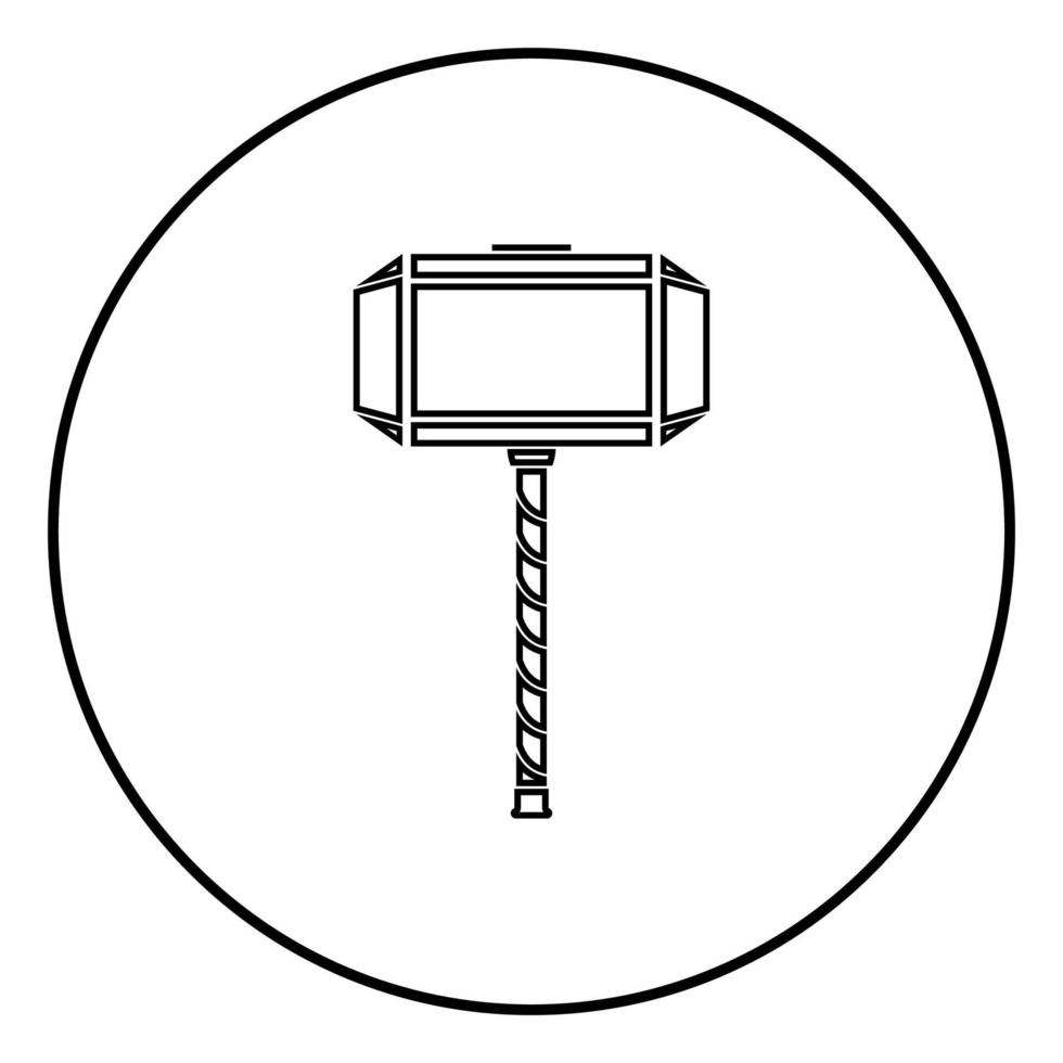 martelo de thor mjolnir ícone contorno vetor de cor preta em círculo redondo ilustração imagem de estilo plano