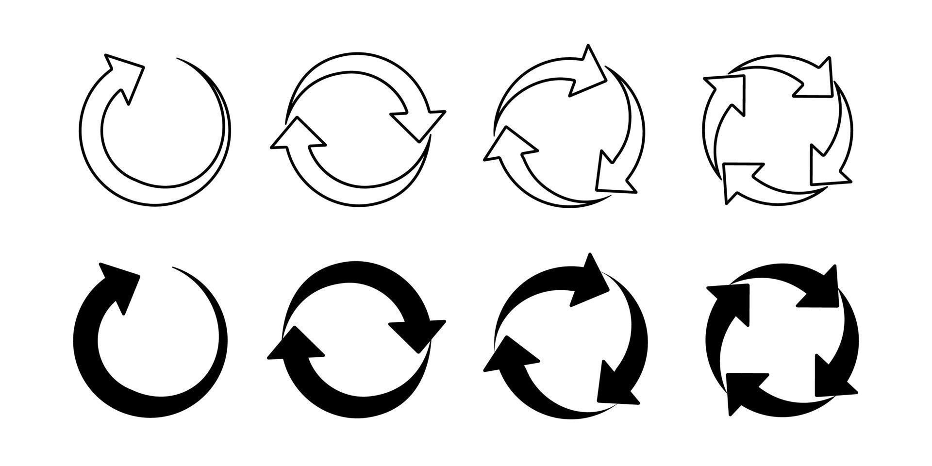 conjunto de ícones do vetor de seta do círculo. ícone de reciclagem. setas vetoriais circulares