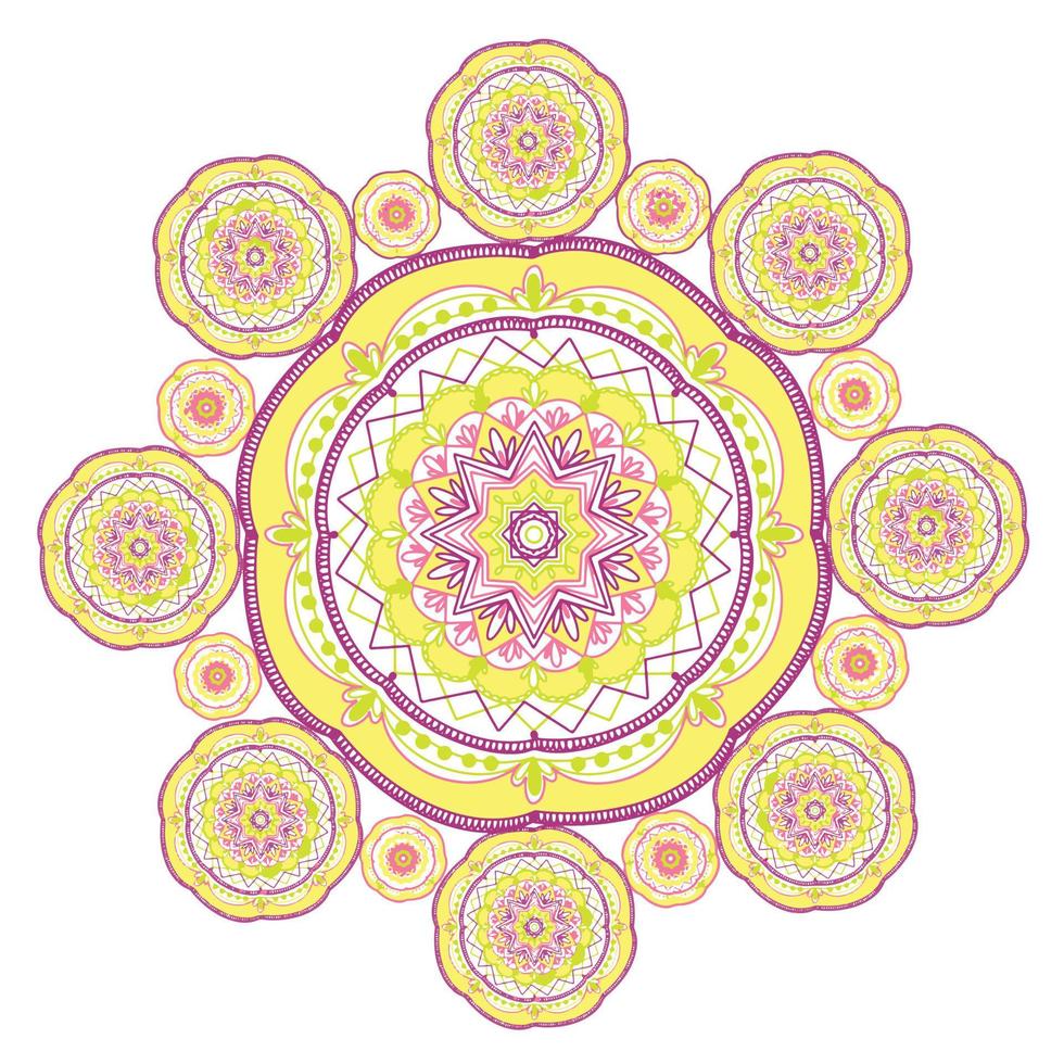 mandala boêmia, elemento étnico, decoração, ornamento amarelo em um círculo, vetor