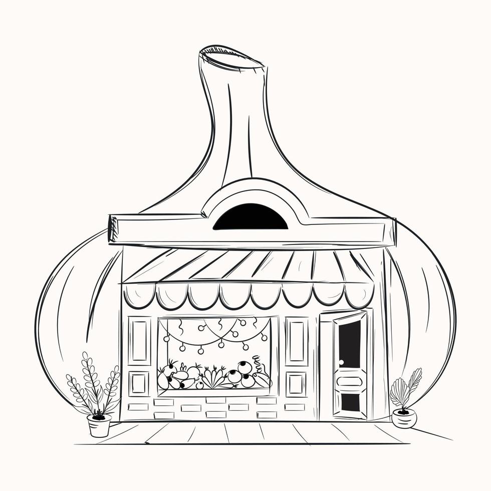 uma ilustração de doodle personalizável da loja de vegetais vetor