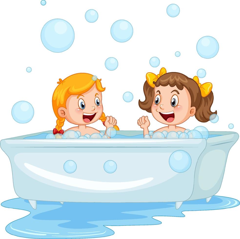 meninas tomando banho no fundo branco vetor