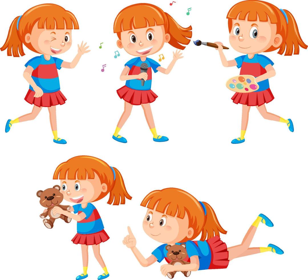 conjunto de personagem de desenho animado garota feliz vetor