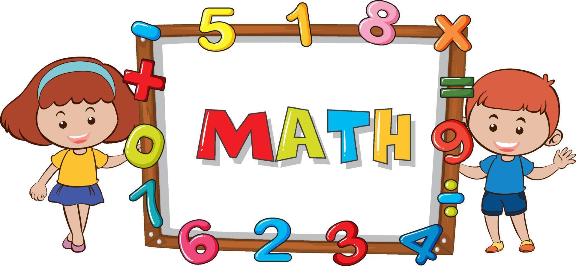 palavra matemática a bordo com crianças de desenho animado vetor