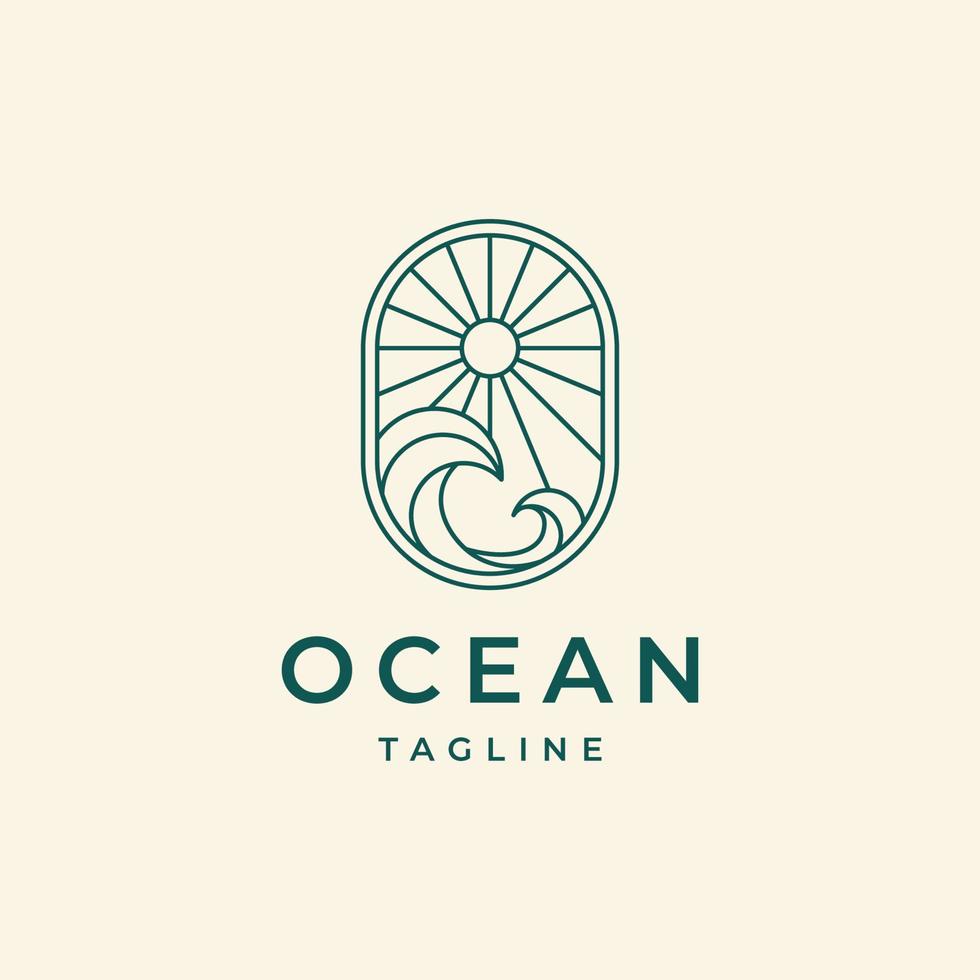 design de logotipo de contorno de linha de onda de sol de praia oceânica vetor