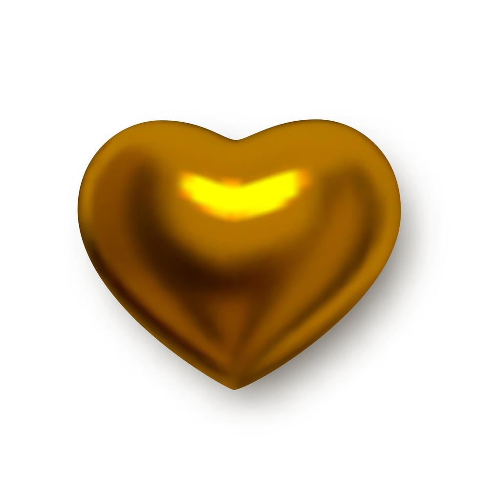 coração de ouro. vector clipart 3d realista isolado no fundo branco. coração dourado realista para banners de casamento de decoração, cartões de convite e muito mais.