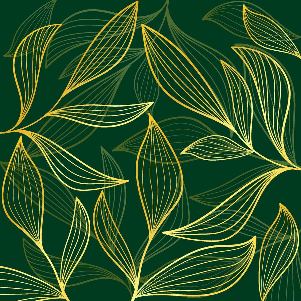 design de folha de ouro luxuoso em um fundo verde, design para artes de parede, estampas, tecido, padrão e ilustração cover.vector. vetor