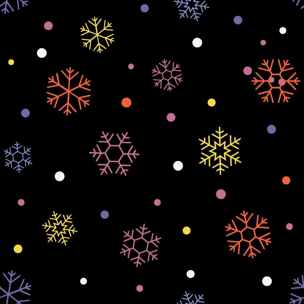 padrão sem emenda de ilustração de neve colorida isolado em fundo preto vetor