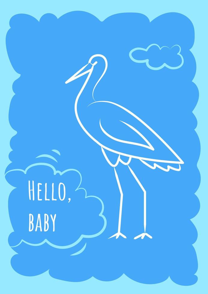 Olá bebê azul postal com ícone de glifo linear. esperando o nascimento do bebê. cartão com design decorativo vetorial. cartaz de estilo simples com ilustração criativa lineart. panfleto com desejo de férias vetor