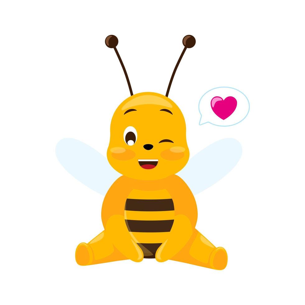 piscadela de abelha bonito isolada no fundo branco. personagem de desenho animado sorridente se apaixonar. vetor