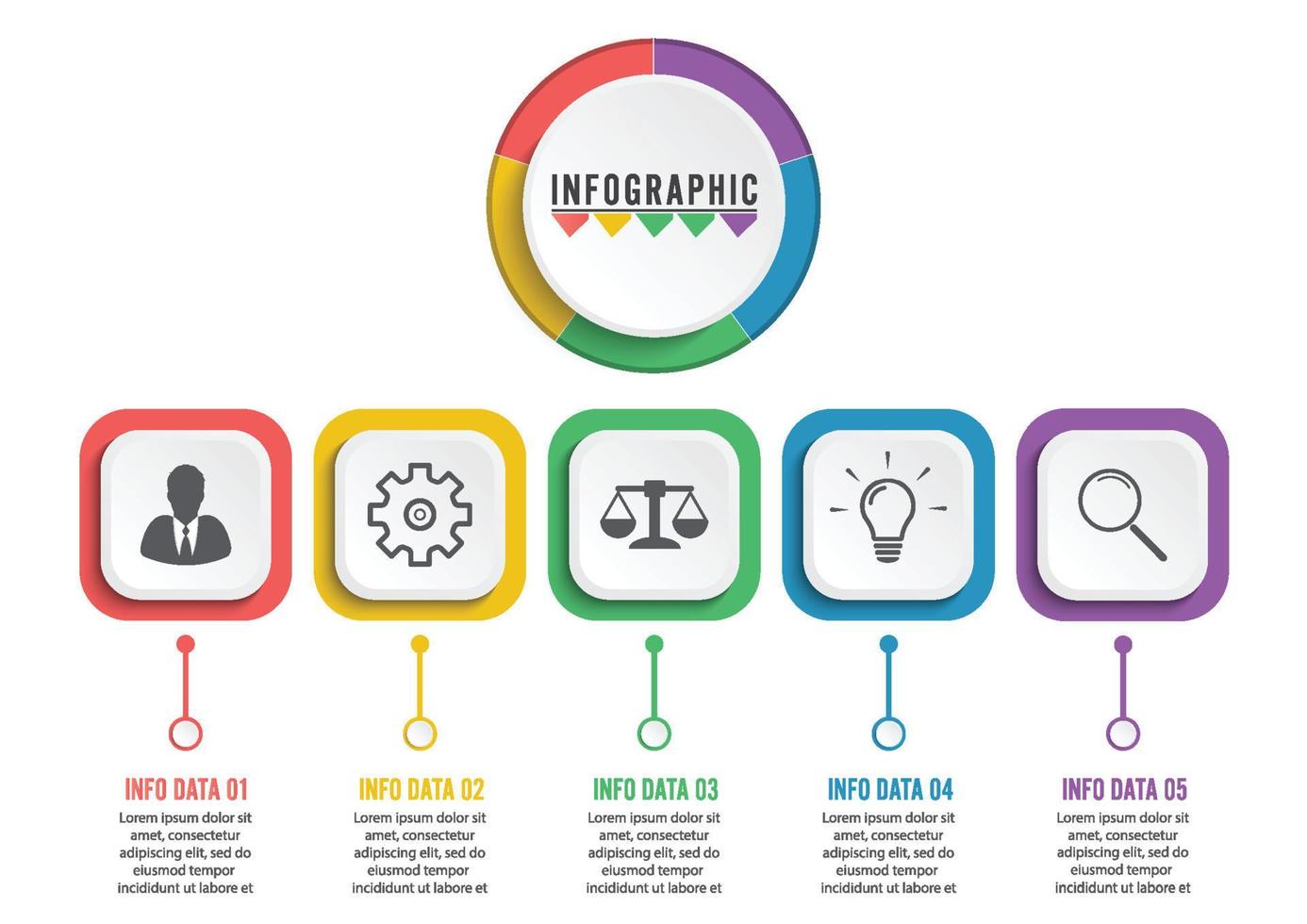 modelo de infográfico 3d abstrato com cinco etapas para o sucesso. modelo de círculo de negócios com opções para brochura, diagrama, fluxo de trabalho, cronograma, web design. vetor eps 10