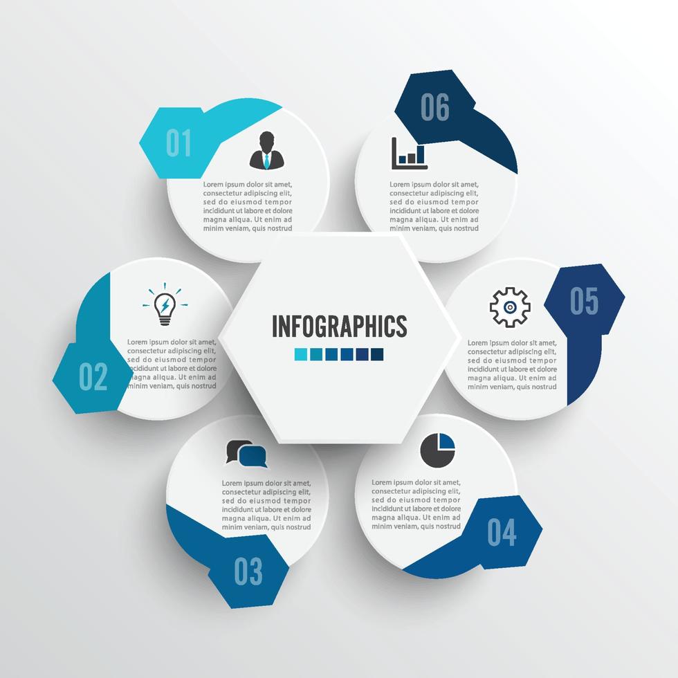 ilustração vetorial opções de infográficos 6. modelo de folheto, negócios, web design. vetor