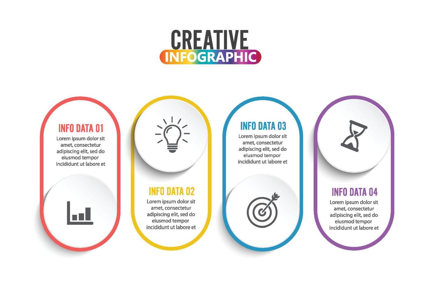 infográficos de quatro etapas - podem ilustrar uma estratégia, fluxo de trabalho ou trabalho em equipe. vetor