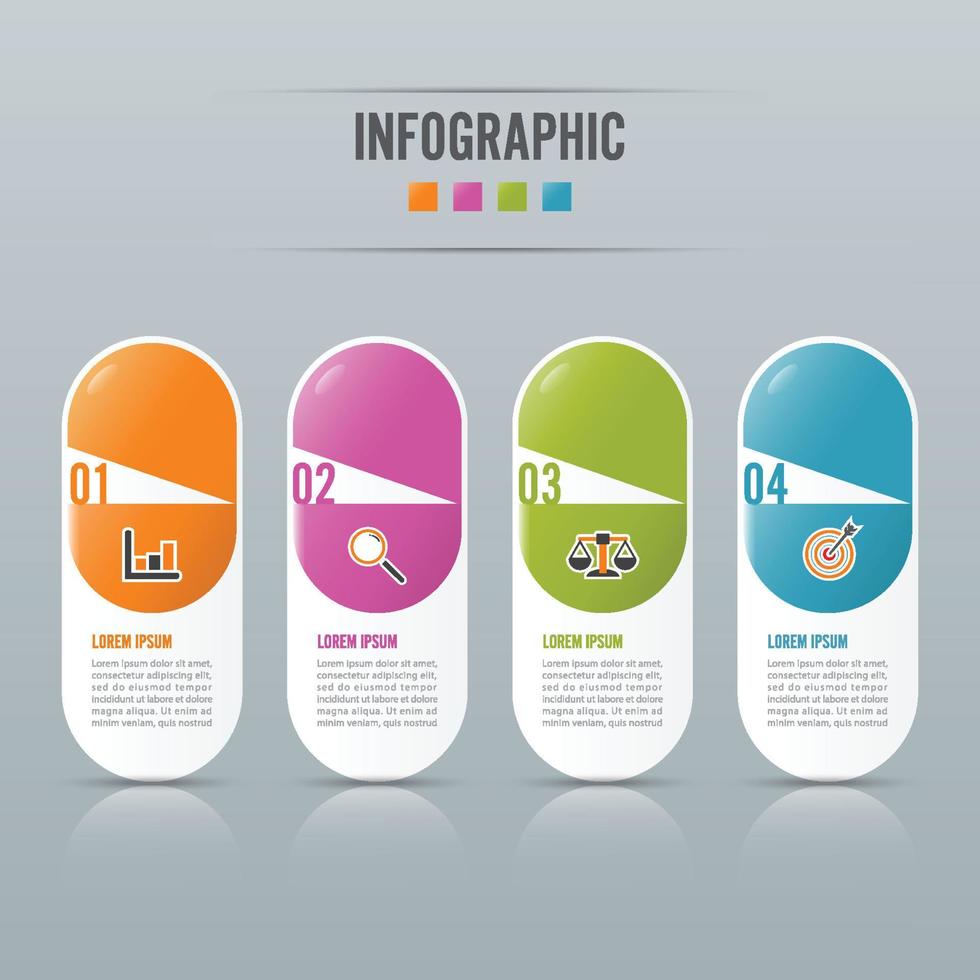 vetor de design de infográficos e ícones de marketing podem ser usados para layout de fluxo de trabalho, diagrama, relatório anual, design de web. conceito de negócio com 4 opções, etapas ou processos.