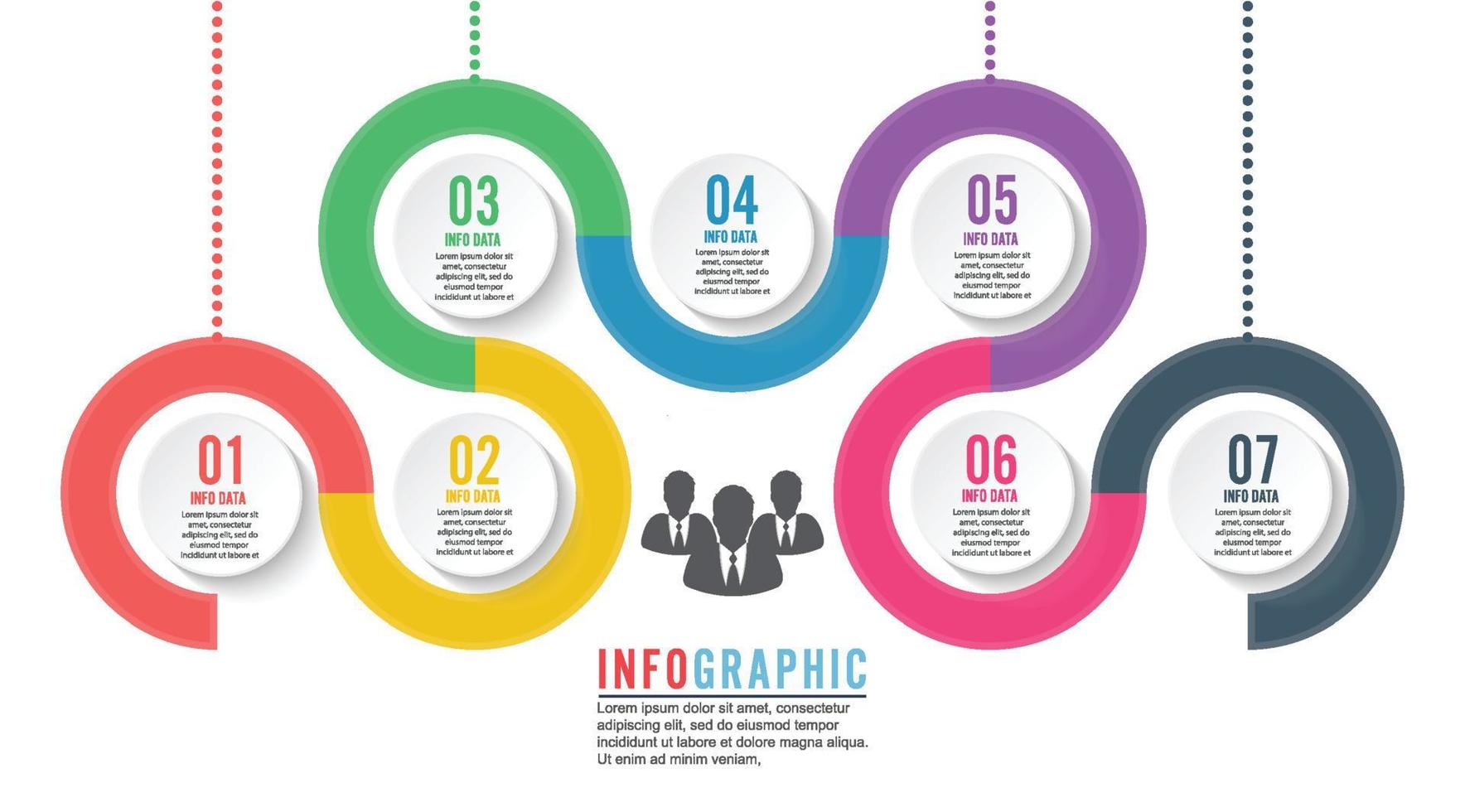 infográficos passo a passo. elemento abstrato universal de gráfico, gráfico, diagrama com 7 opções, peças, processos conectados via osso. modelo de negócios de vetor para apresentação e treinamento.