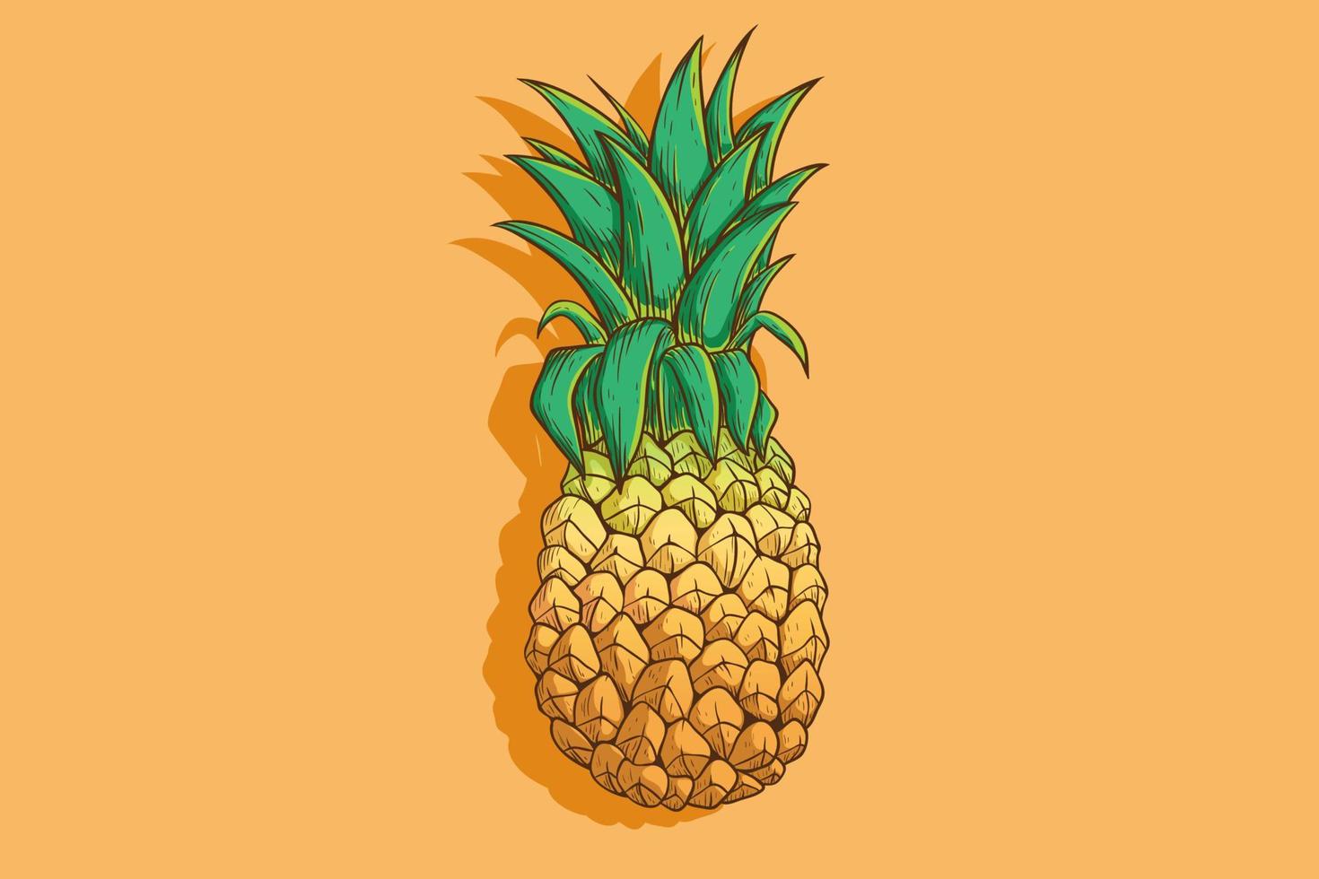 ilustração colorida de abacaxi com estilo desenhado à mão vetor
