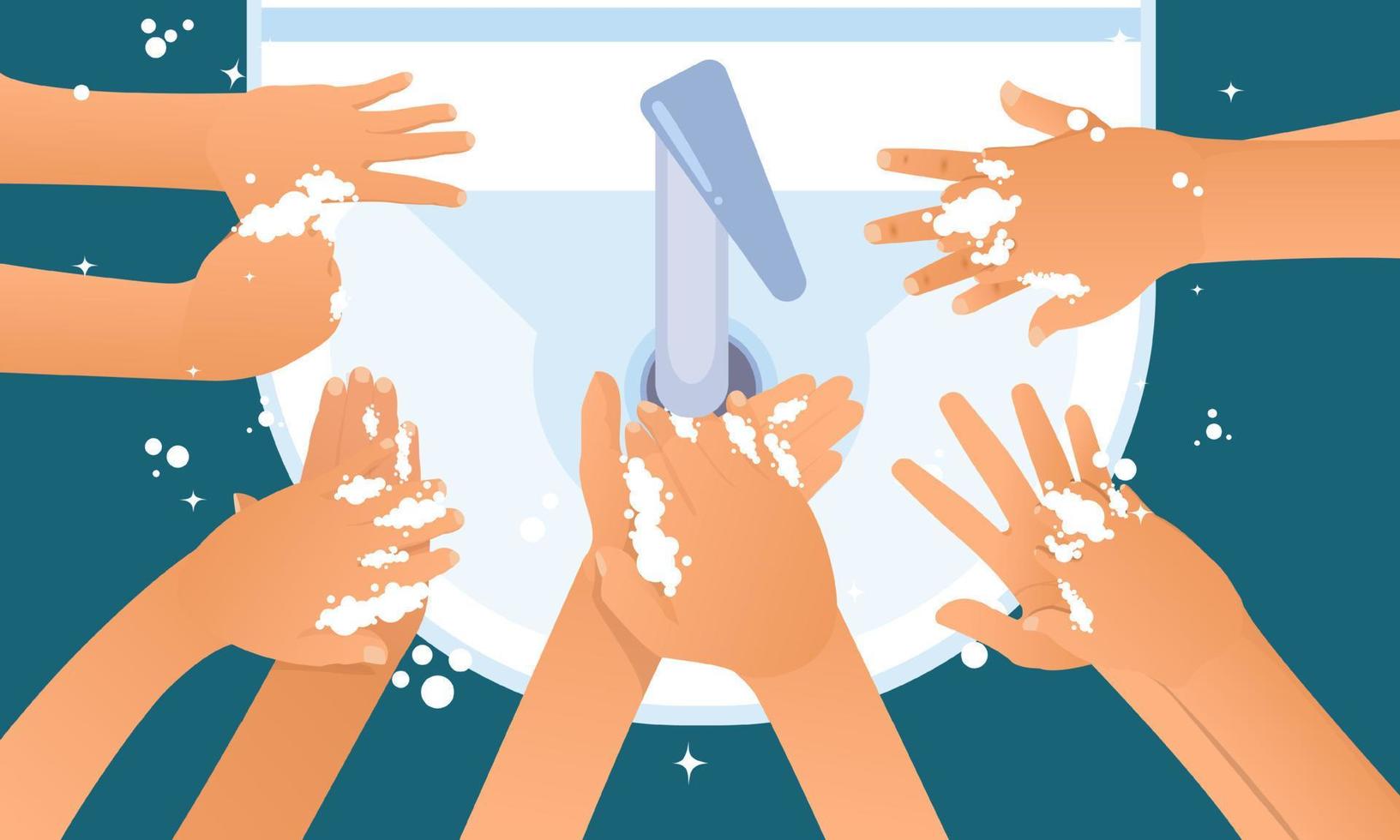 dia de lavar as mãos. ilustração de lavagem das mãos. água, lavar as mãos, limpar. conceito de higiene. vetor
