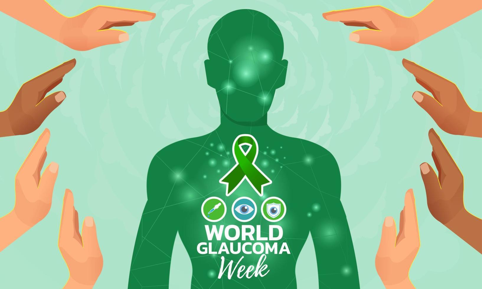 semana mundial do glaucoma. ilustração com fita verde vetor