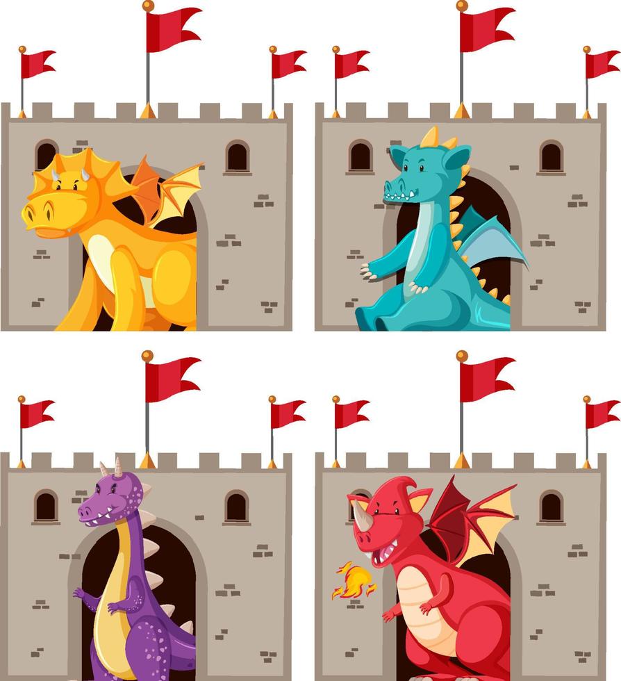 conjunto de personagem de desenho animado de dragão fofo diferente vetor