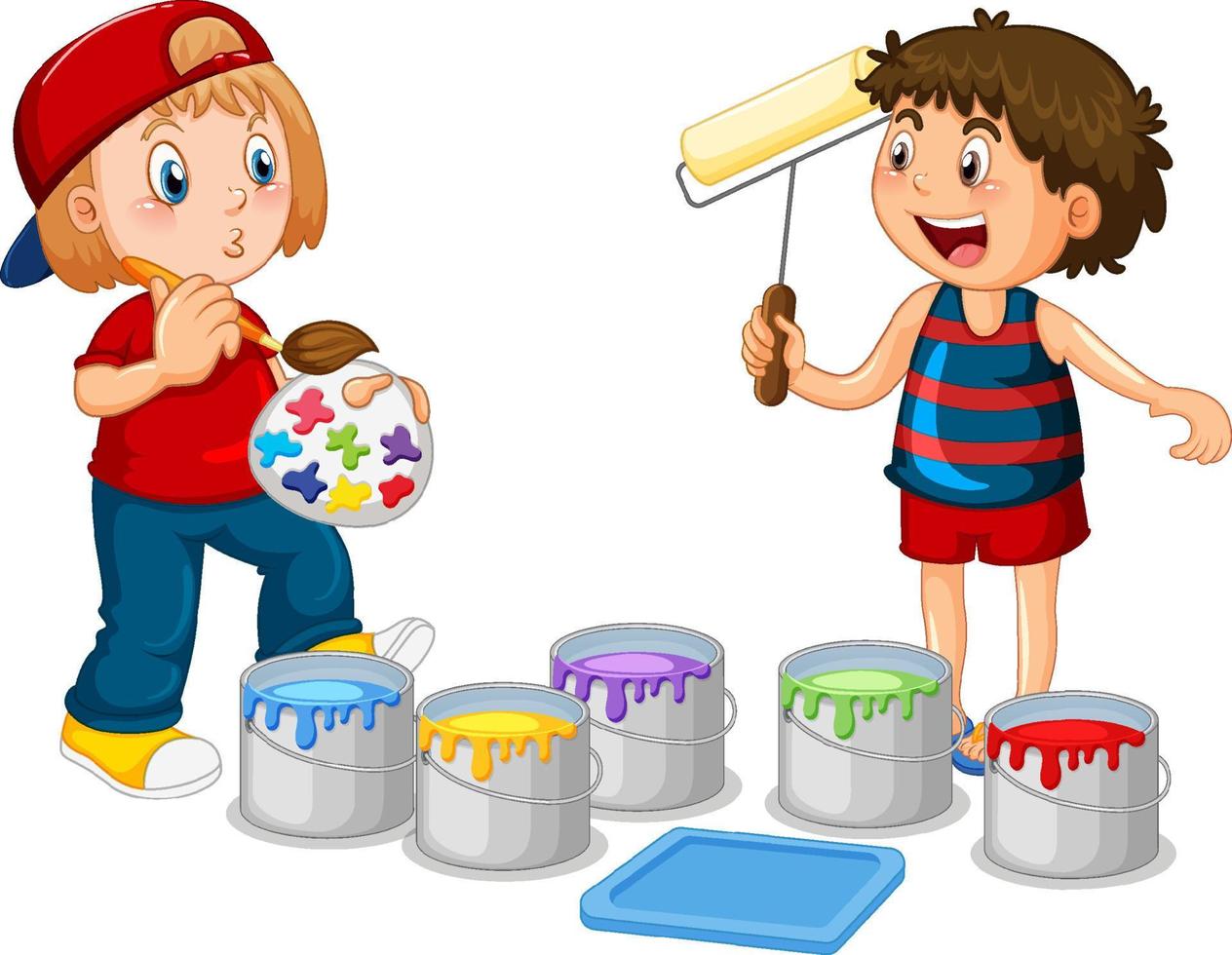 menino e menina pintando vetor