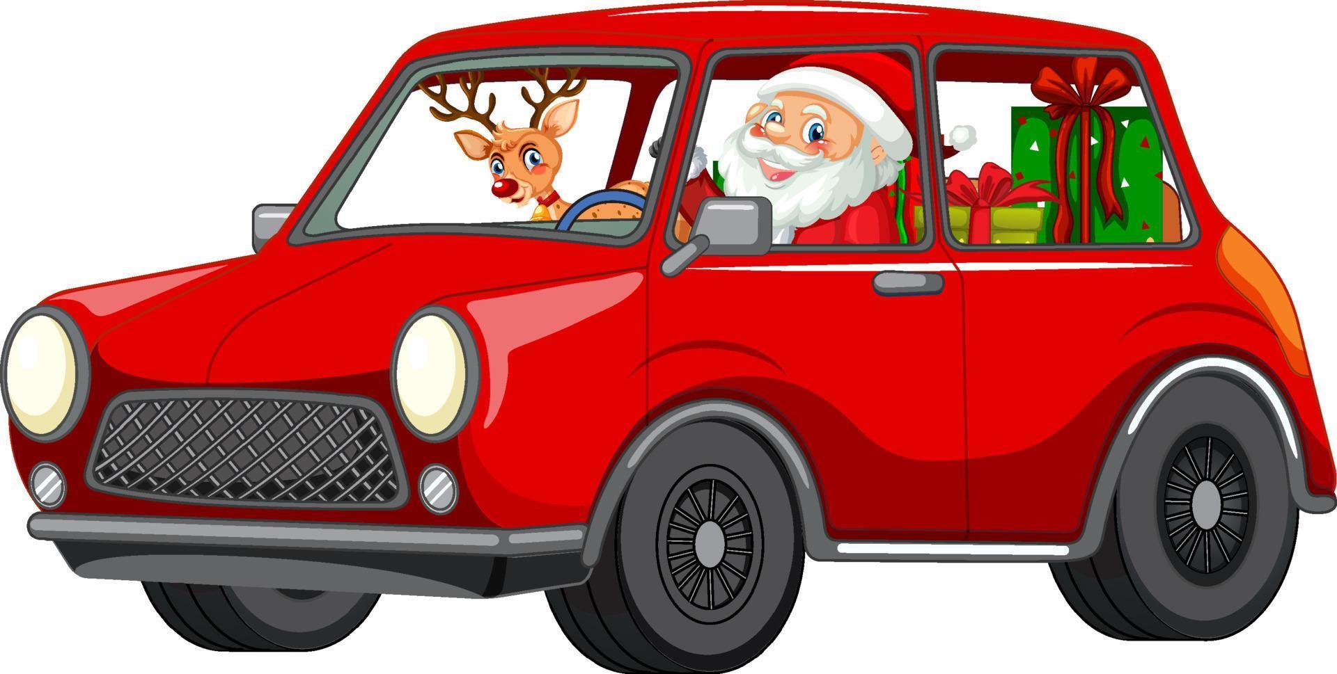 papai noel dirigindo carro para entrega de presentes de natal vetor