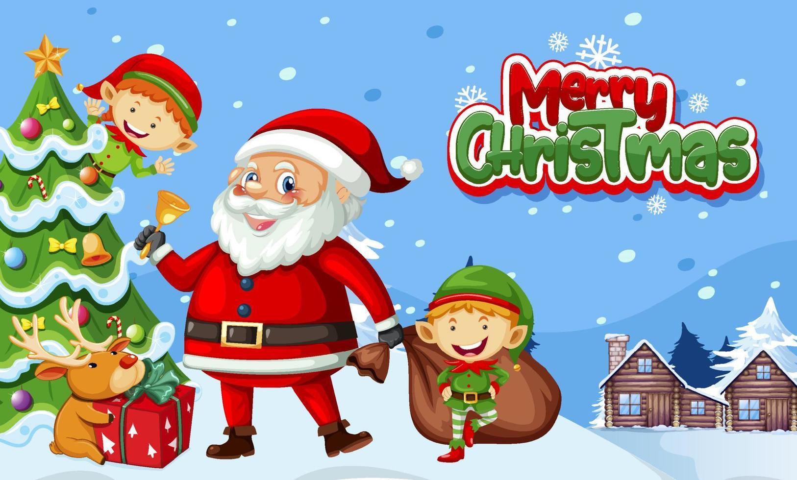 feliz natal banner design com papai noel e elfos vetor