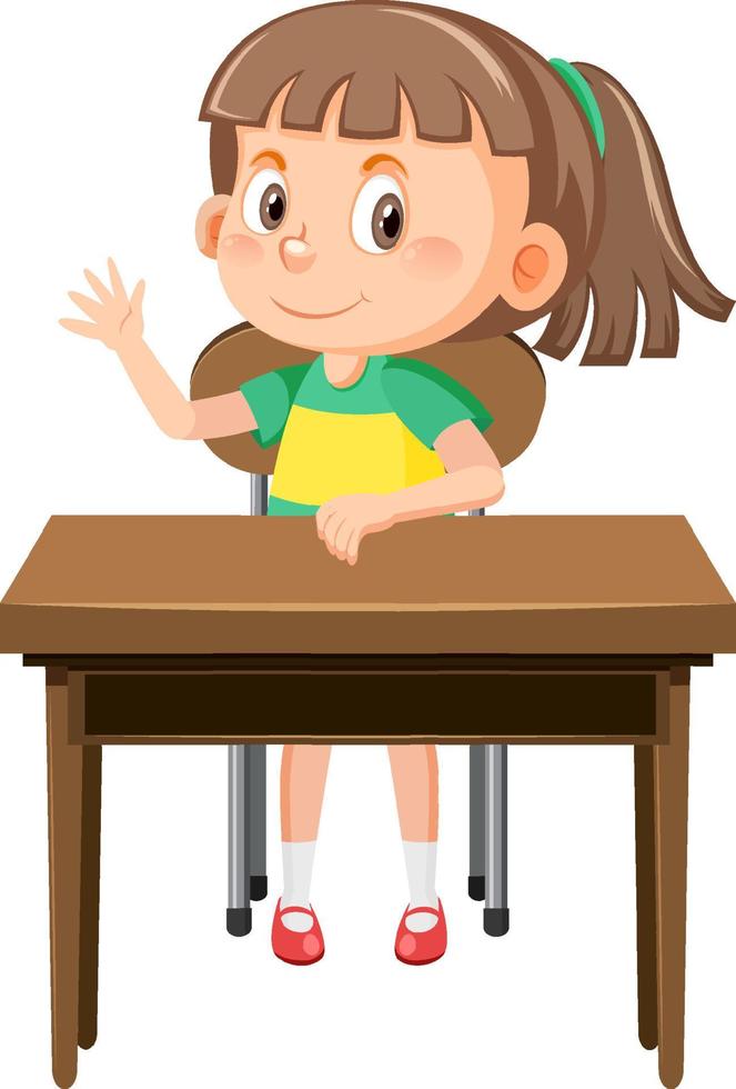 menina sentada em uma mesa de escola vetor
