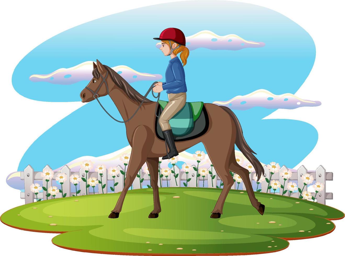 uma cena de menina andando a cavalo vetor