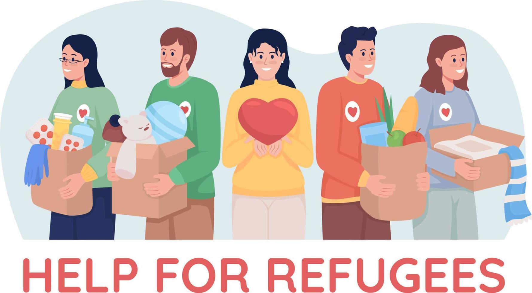 ajuda para refugiados 2d ilustração isolada em vetor