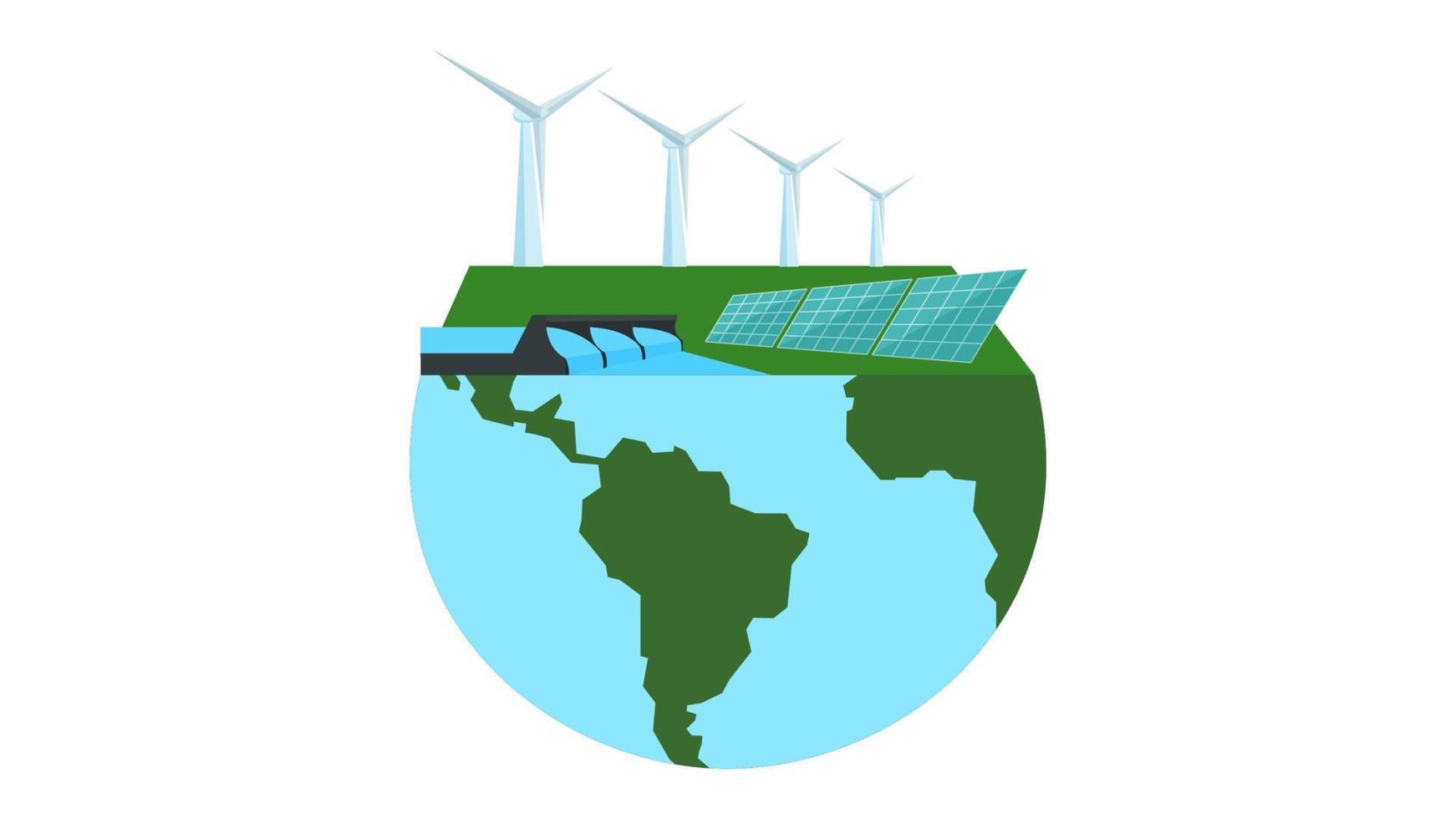 fontes de energia renovável vector a ilustração em fundo branco. ilustração vetorial de fontes de energia ecológicas para o dia mundial da terra e o dia mundial do meio ambiente.