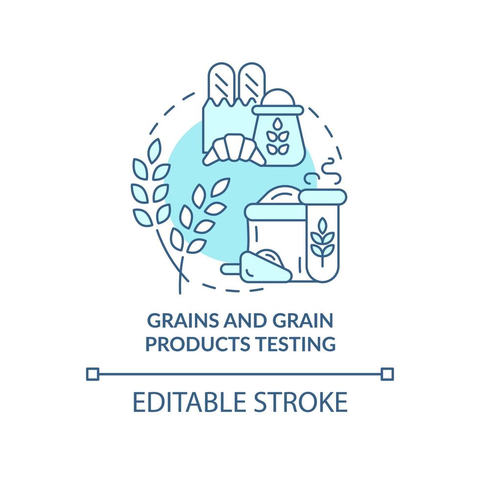 grãos e produtos de grãos testando o ícone do conceito turquesa. ilustração de linha fina de avaliação de segurança alimentar idéia abstrata. desenho de contorno isolado. traço editável. arial, uma miríade de fontes pró-negrito usadas vetor