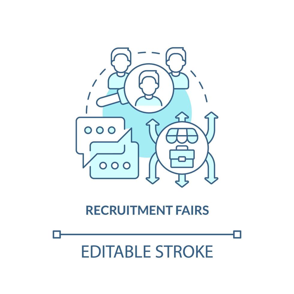 ícone de conceito turquesa de feiras de recrutamento. partilhando informação. hr organização de habilidades idéia abstrata ilustração de linha fina. desenho de contorno isolado. traço editável. arial, uma miríade de fontes pró-negrito usadas vetor