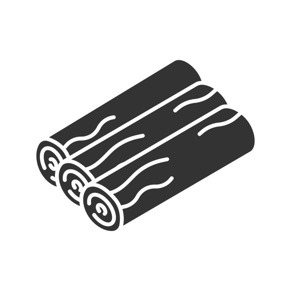 ícone de glifo de três toras de madeira. símbolo de silhueta. lenha de fogueira. espaço negativo. ilustração vetorial isolada vetor