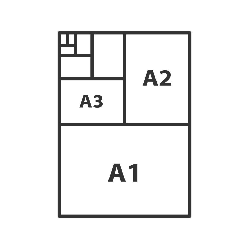 ícone linear de tamanhos de papel. ilustração de linha fina. formatos de folha de papel. a3, a1, a2. símbolo de contorno. desenho de contorno isolado de vetor