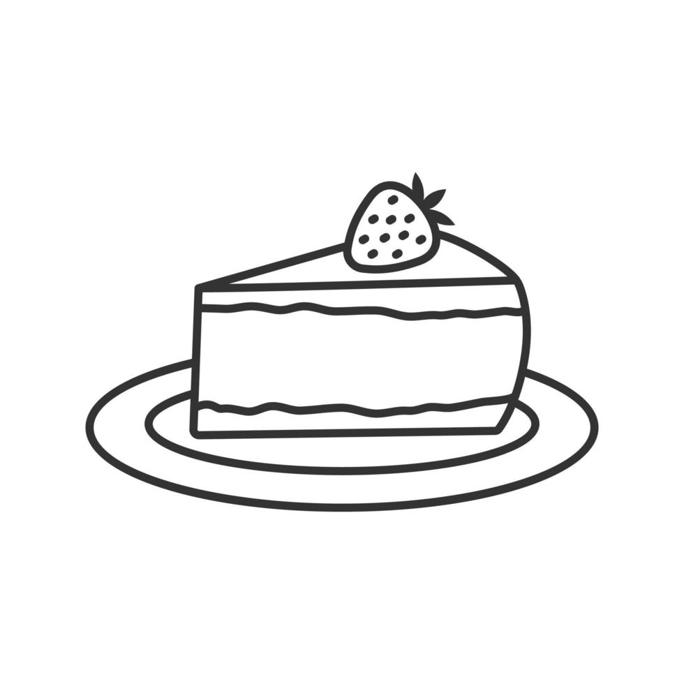 cheesecake com ícone linear de morango. ilustração de linha fina. Pedaco de bolo. símbolo de contorno. desenho de contorno isolado de vetor