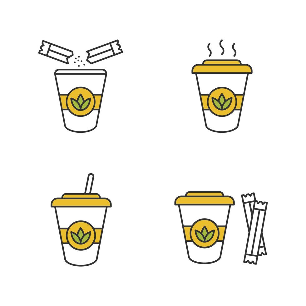 conjunto de ícones de cores de bebidas de chá. coquetéis de desintoxicação. ilustrações vetoriais isoladas vetor
