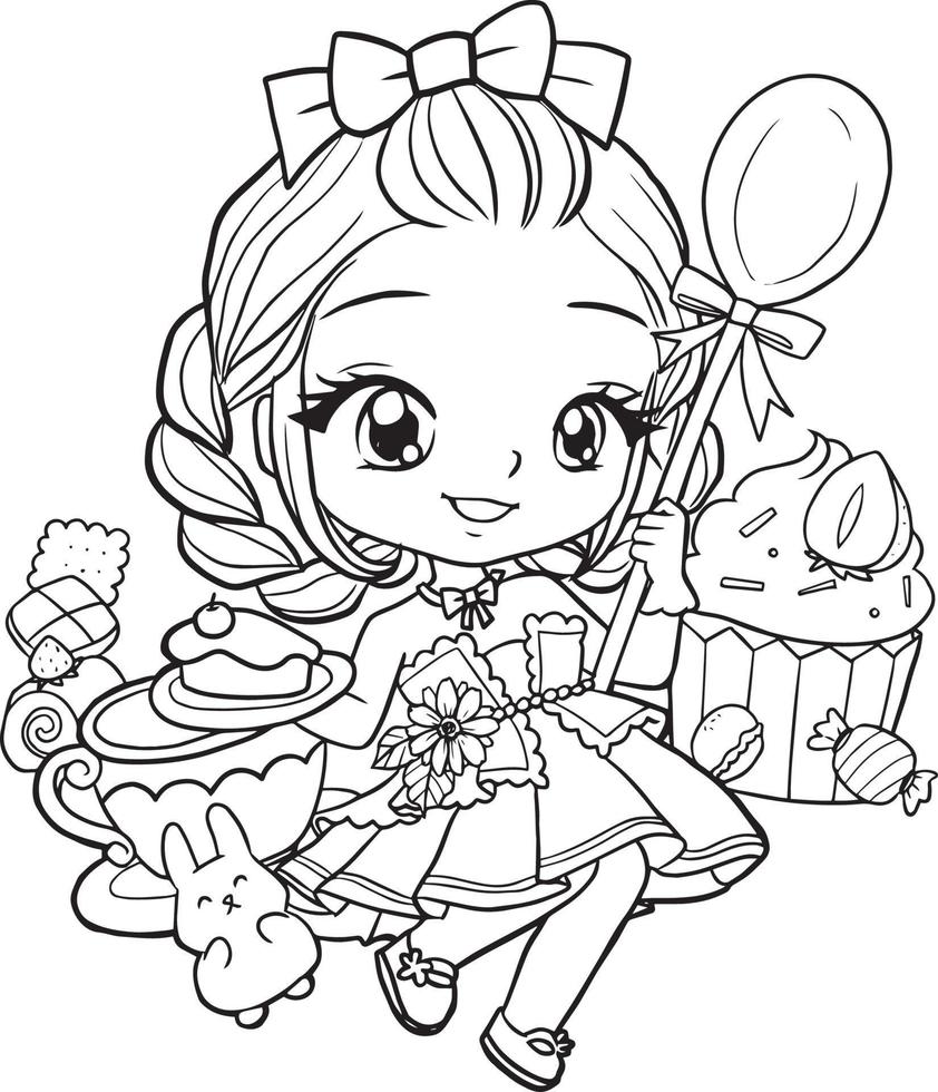 Desenho Para Colorir Com Princesa Bonito Estilo Kawaii Colorir Imagem  imagem vetorial de ksuklein© 163905324