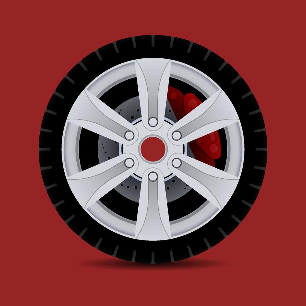 pneu de carro em vetor, vistas laterais. pneus de veículos vetoriais, componentes redondos ao redor do aro da roda, proporcionam tração na superfície. roda de borracha do transporte, vetor