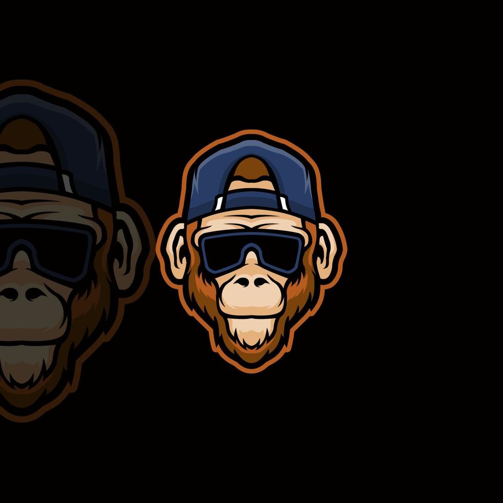 macaco cabeça legal com modelo de logotipo moderno de mascote de chapéu vetor