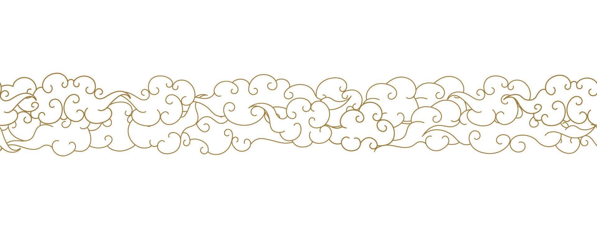céu tibetano padrão sem costura estilo elegante linha de ouro vetor