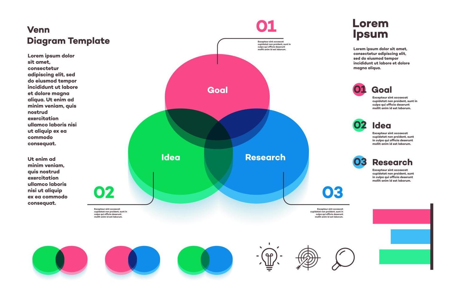 modelo de gráfico infográfico de diagrama de venn estilo moderno vetor