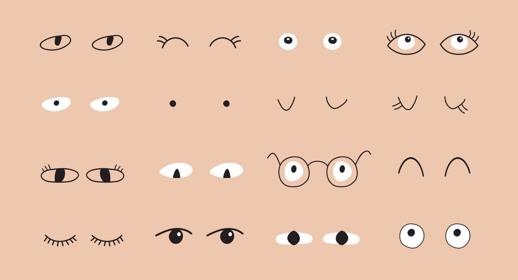 olhos definir desenho à mão corte e estilo para o design do seu personagem vetor