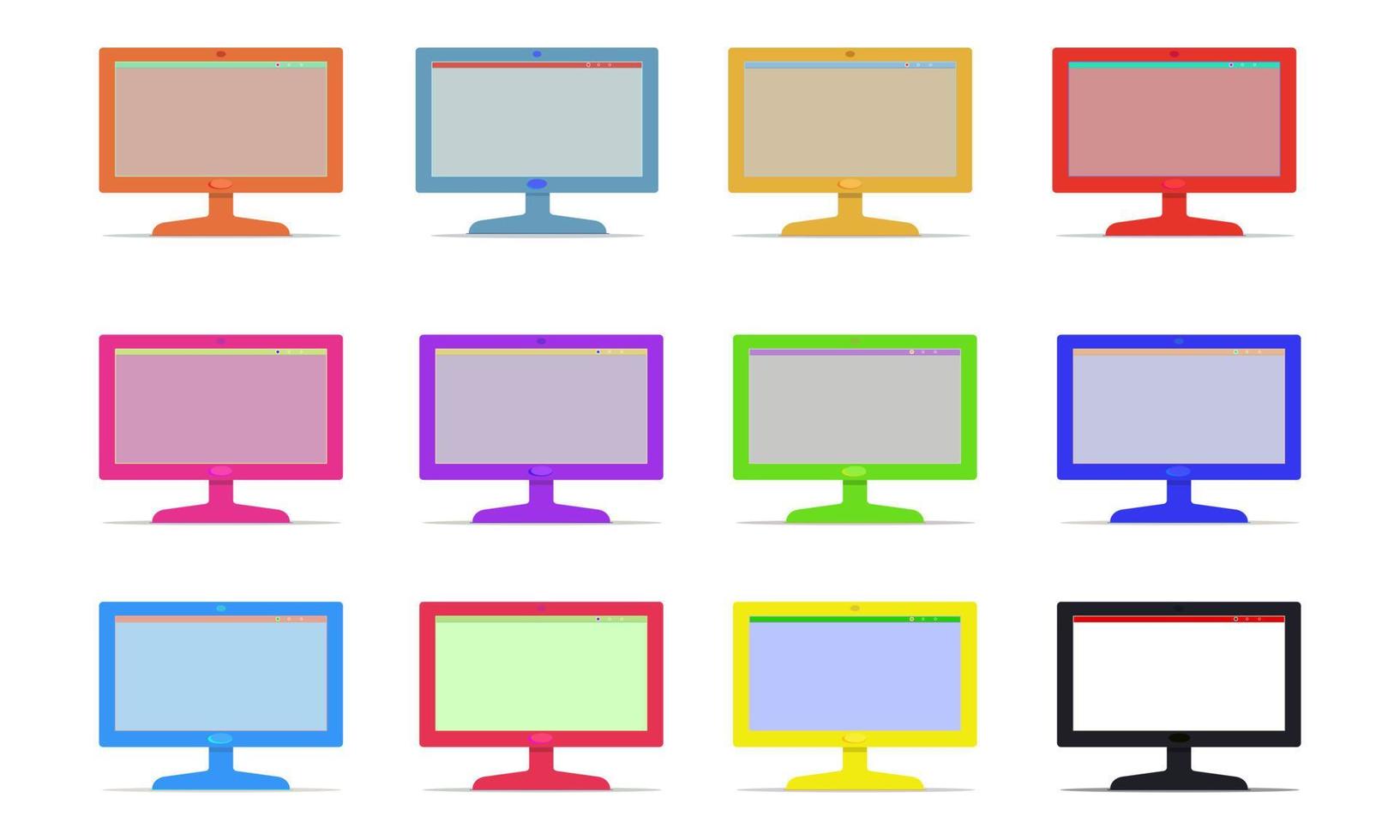 conjunto vetorial de computadores desktop monobloco modernos com tela em branco isolada em fundo transparente vetor