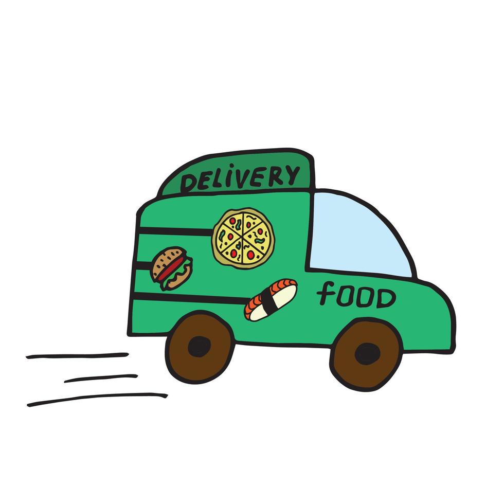 ilustração vetorial de carro de entrega em estilo doodle vetor