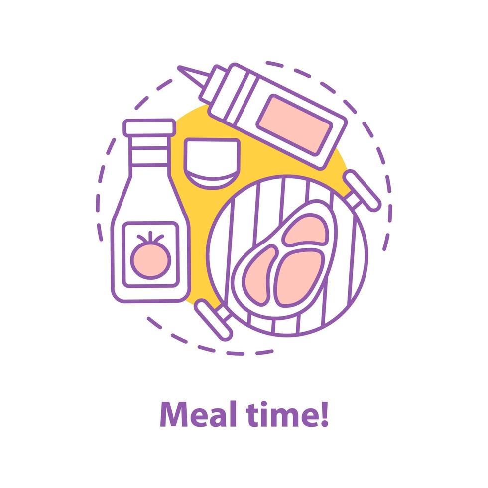 ícone do conceito de preparação de alimentos. hora de comer. ilustração de linha fina de ideia de cozinha. churrasco. desenho de contorno isolado de vetor