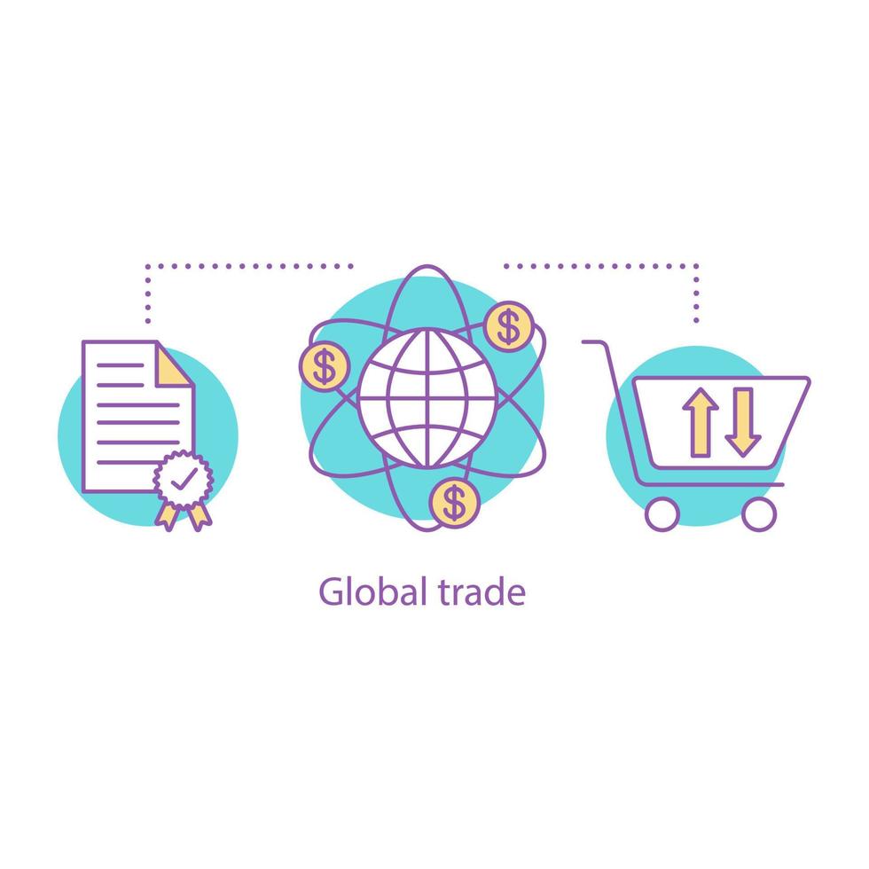 ícone do conceito de comércio internacional. ilustração de linha fina de ideia de compra global. distribuição mundial. desenho de contorno isolado de vetor