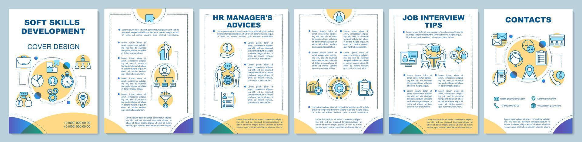 layout de modelo de folheto de habilidades sociais de rh. dicas para entrevista de emprego. folheto, livreto, design de impressão de folheto com ilustrações lineares. emprego. layouts de páginas vetoriais para revistas, relatórios anuais, cartazes vetor