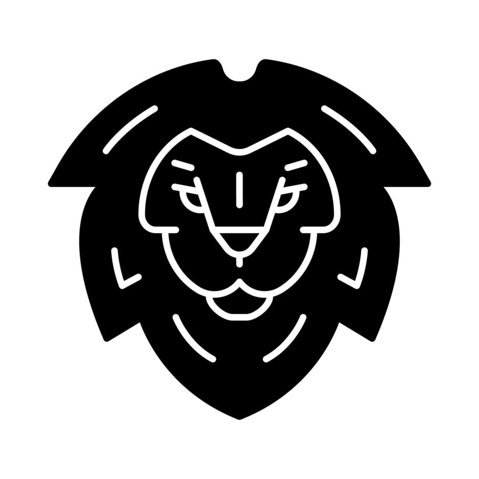 ícone de glifo de símbolo de cabeça de leão. rei leão. logotipo do escudo do leão. elemento para a identidade da marca. símbolo de silhueta. espaço negativo. ilustração vetorial isolada vetor